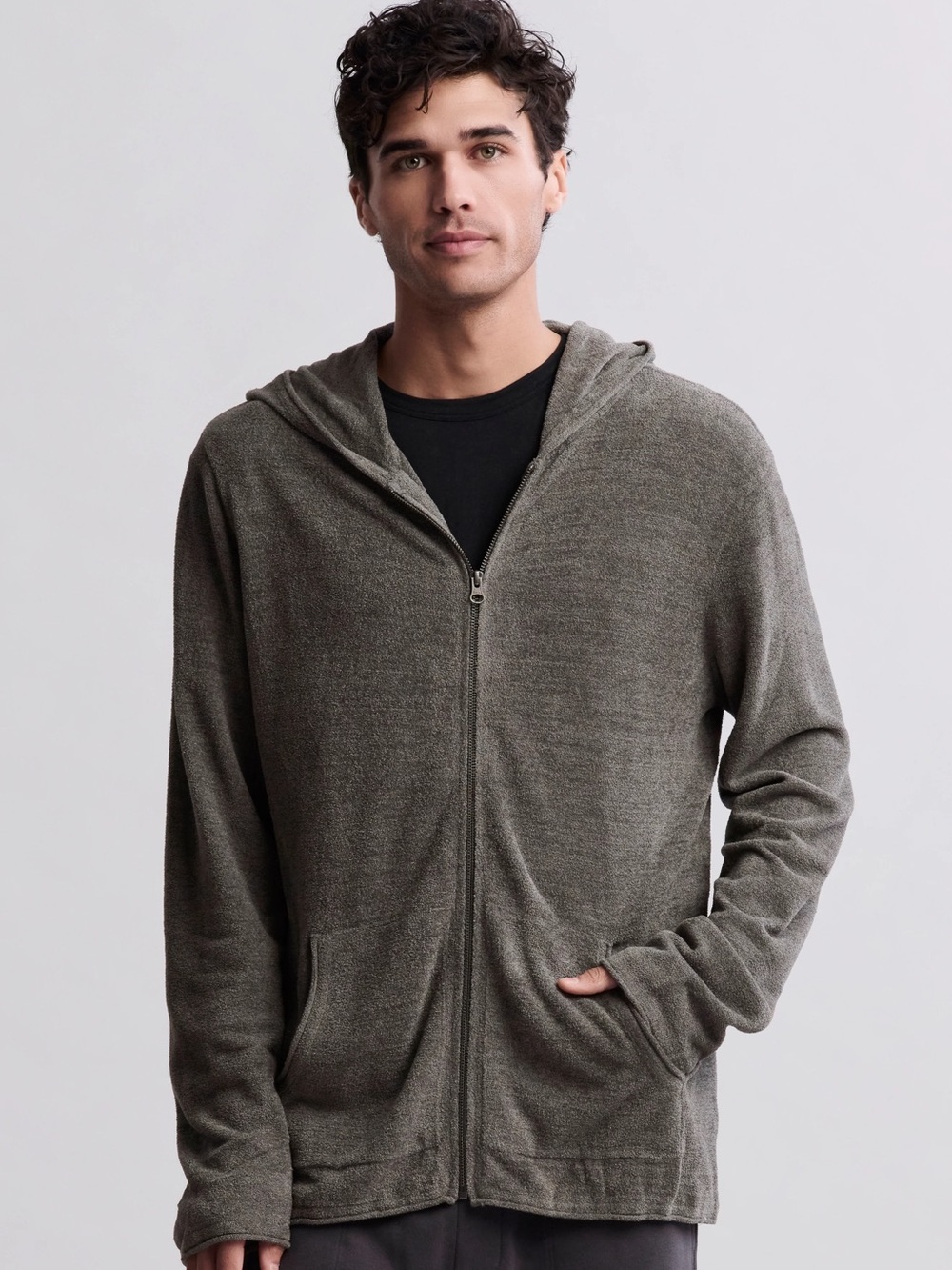 Barefoot Dreams Men's Gray Zip-Up Hooded Sweater
